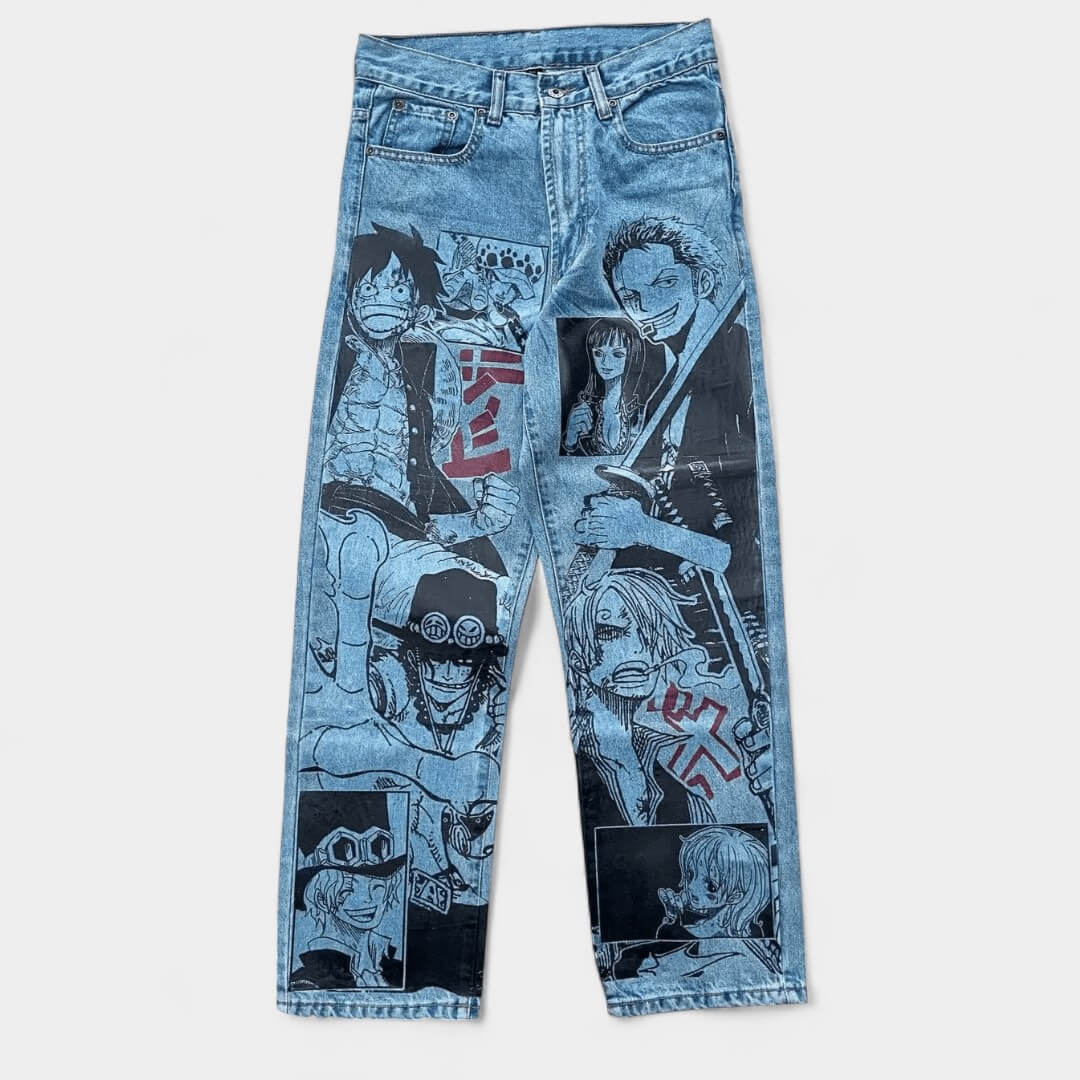 CALÇA JEANS DESENHO A MÃO TROPA DE ONE PIECE