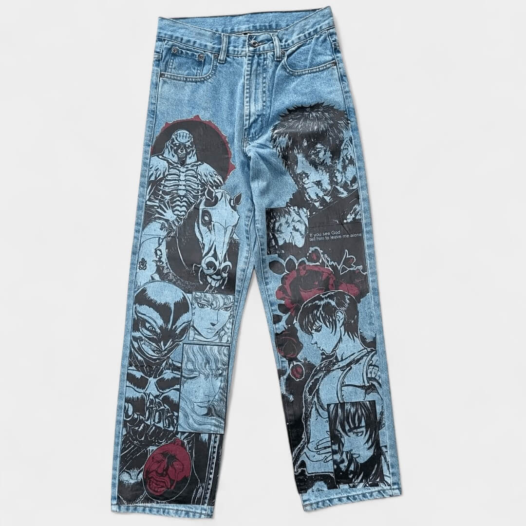 CALÇA JEANS DESENHO A MÃO BERSERK