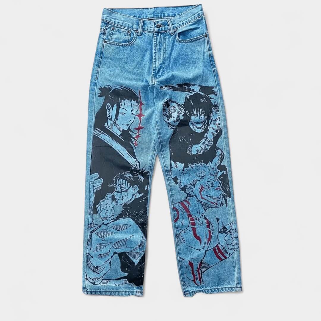 CALÇA JEANS DESENHO A MÃO OS 4 DIVINOS JUJUTSU KAISEN
