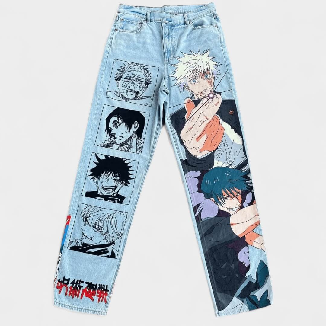 CALÇA JEANS DESENHO A MÃO TOJI E GOJO