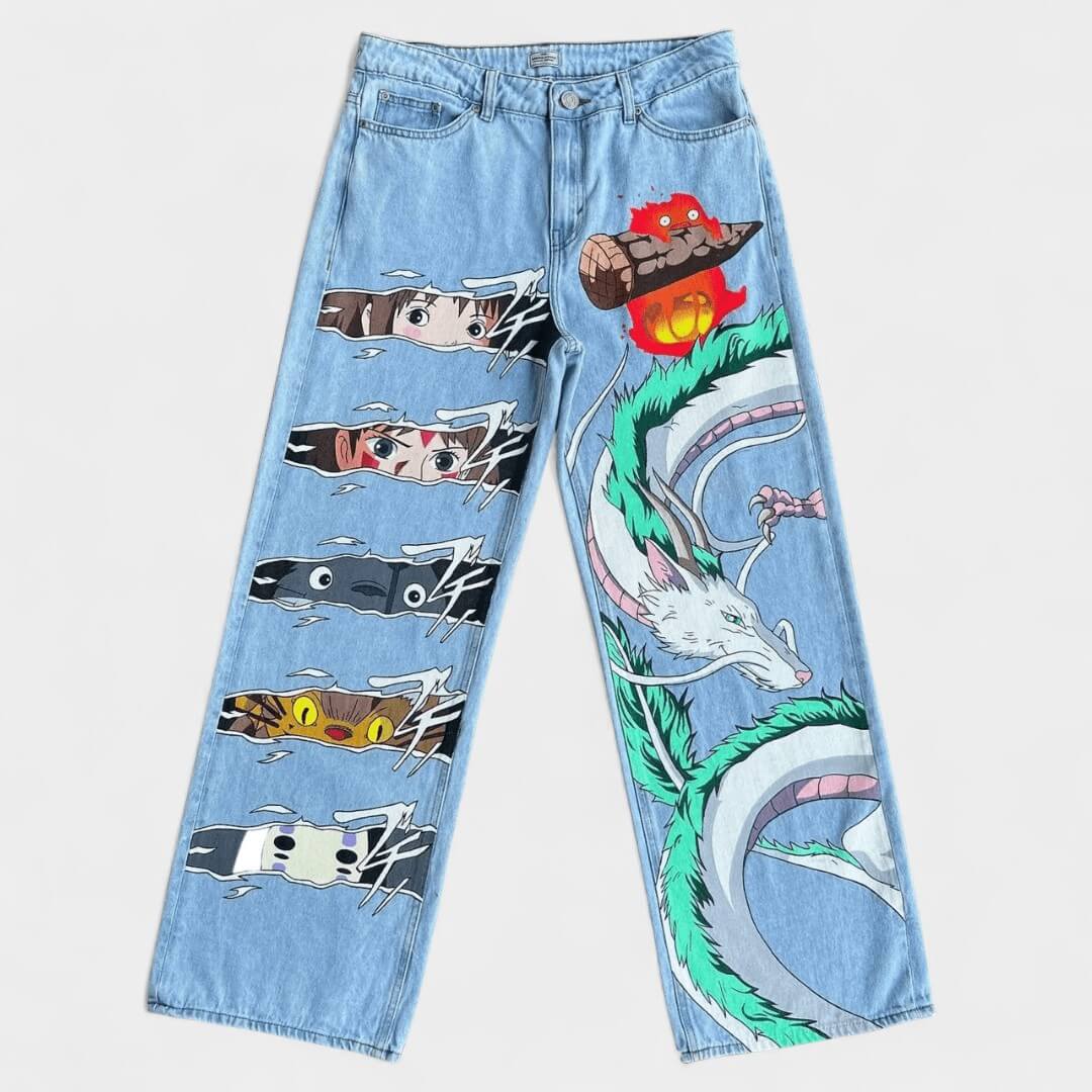 CALÇA JEANS DESENHO A MÃO STUDIO GHIBLI