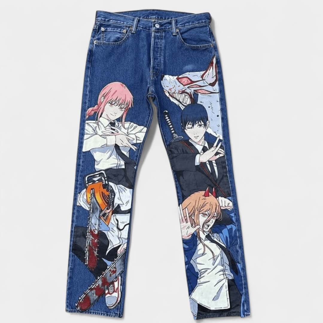 CALÇA JEANS DESENHO A MÃO CHAINSAW MAN