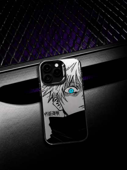 CAPINHA DE IPHONE JUJUTSU KAISEN GOJO OLHOS REVELADOS METALIZADO