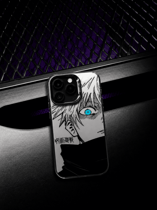 CAPINHA DE IPHONE JUJUTSU KAISEN GOJO OLHOS REVELADOS METALIZADO