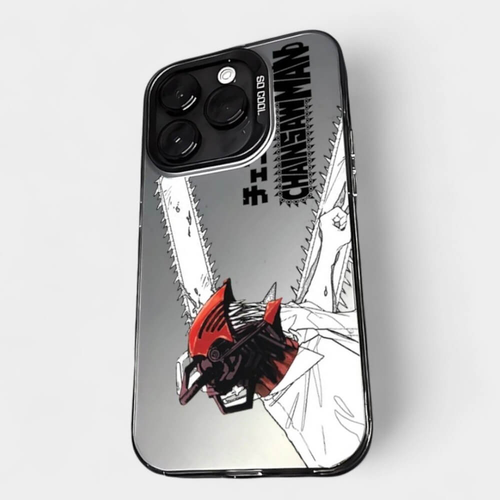 CAPINHA DE IPHONE CHAINSAW MAN BLACK AND WHITE METALIZADO